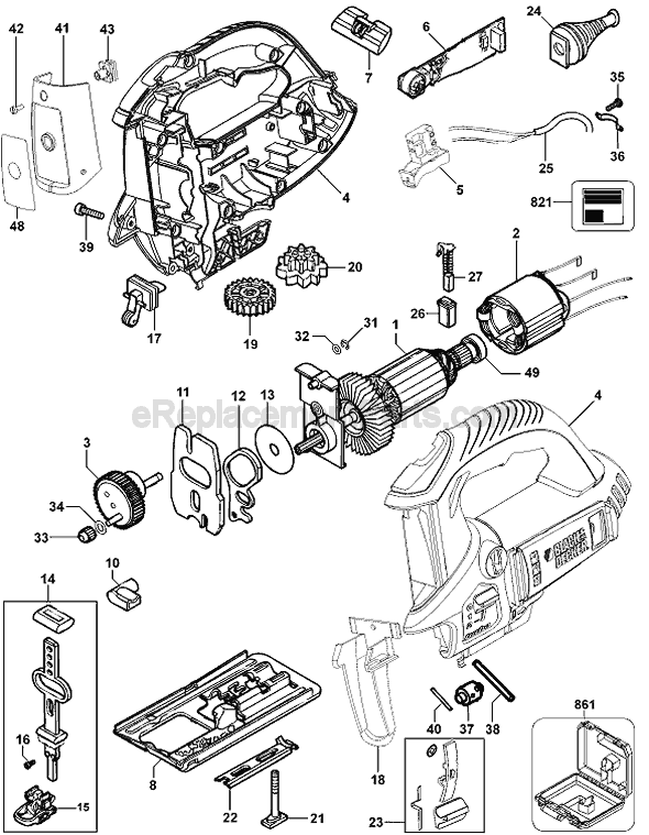 Page A Diagram and Parts List for JS650LK Type 1 Black and Decker Jig Saw